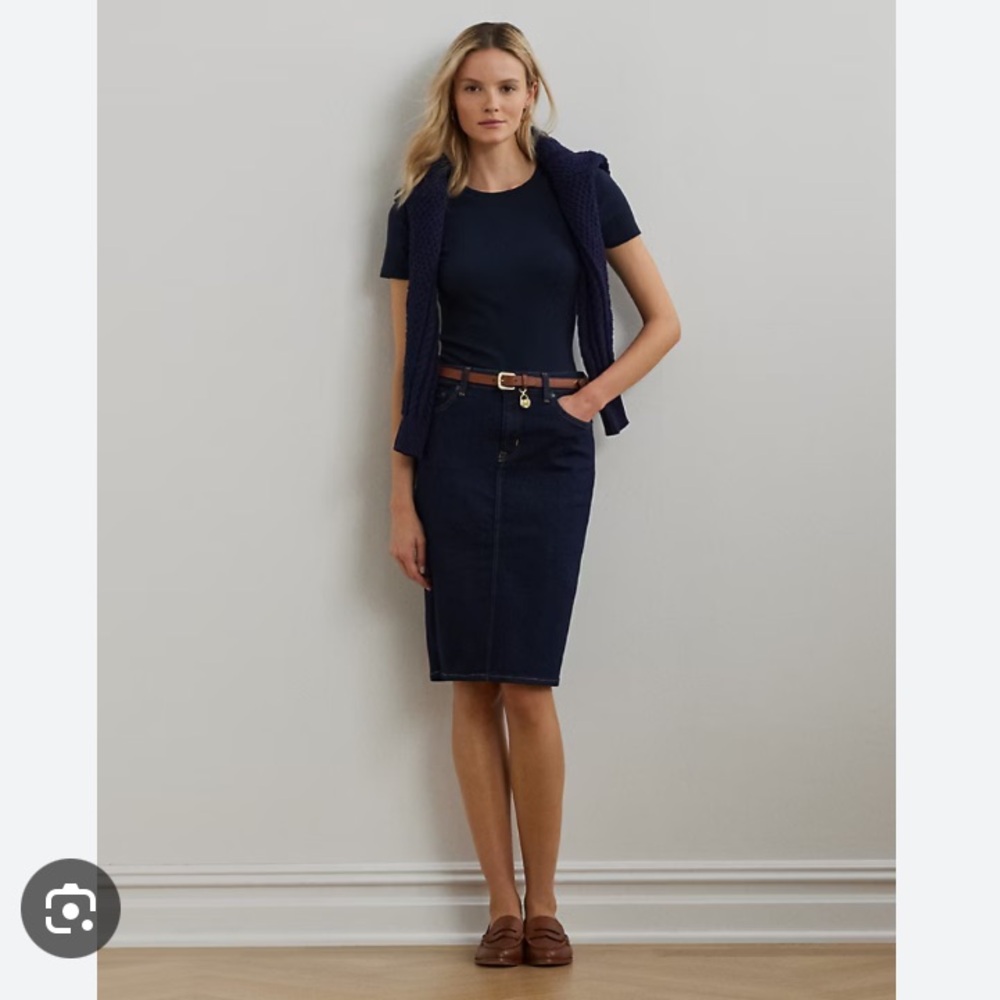 *LRL Lauren Ralph Lauren Dark Wash Preppy Denim Pencil Skirt #PW